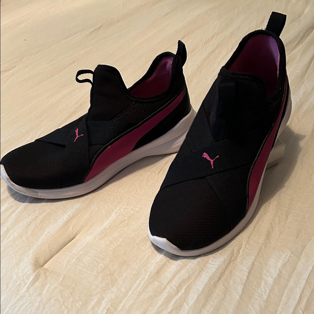 Puma Black and Pink Athletic Slip-Ons